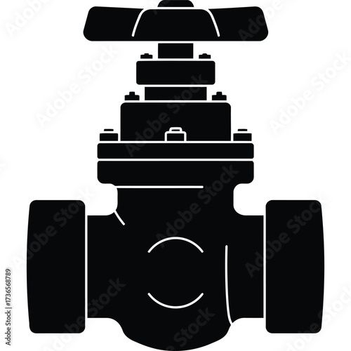 Black and White Gate Valve Illustration plumbing industrial mechanical control fluid pipe water gas oil system equipment mechanism