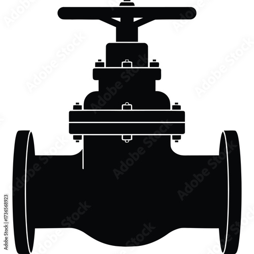 Black and White Gate Valve Silhouette pipeline plumbing industrial mechanical engineering fluid control flow isolated equipment
