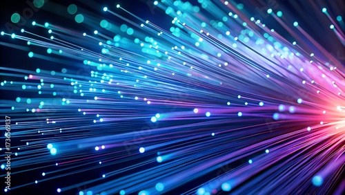 Wallpaper Mural A burst of fiber optic strands glowing with blue and pink light, representing highspeed data transmission Torontodigital.ca