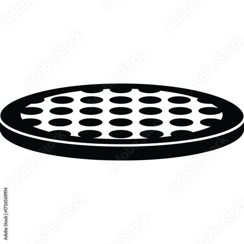 Black and White Manhole Cover Illustration sewer drain street city urban infrastructure utility access maintenance round circle vector