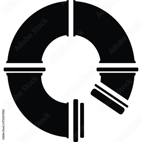 Black and White Pipe Circle Icon plumbing round symbol graphic silhouette shape industrial construction engineering system water drain