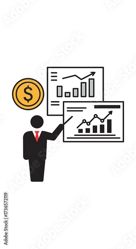 Business presentation of financial growth pointing at chart showing upward trends