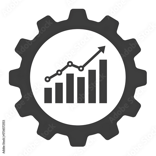 Business growth represented by bar chart and upward trend in gear