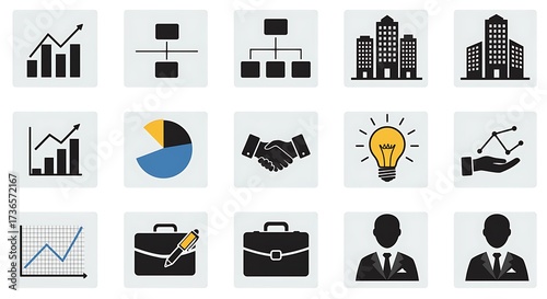 Business and Finance Icons Set on White Background for Presentations