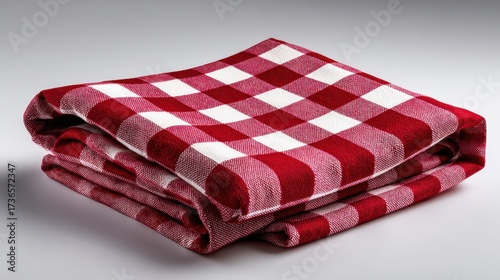 Folded red and white gingham picnic blanket