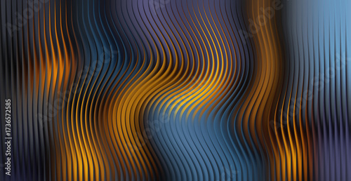 Abstract wavy lines with warm gold and cool blue colors and dark background