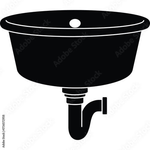 Black and white sink icon illustration plumbing bathroom kitchen fixture drain basin water clean hygiene appliance vector silhouette