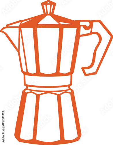 Vector art of orange outline of a moka pot coffee maker