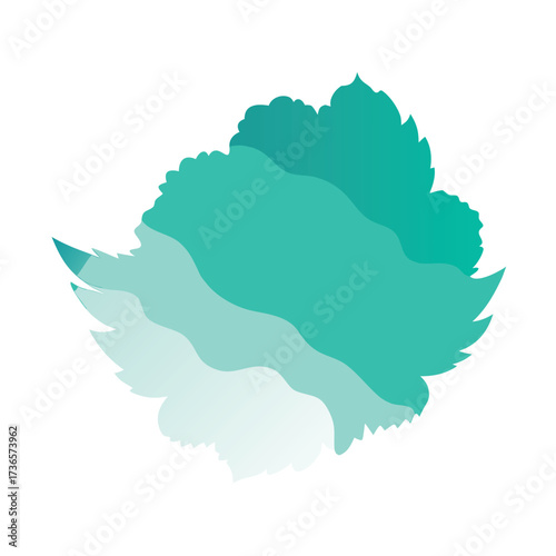 Abstract teal and turquoise layered shape on white background