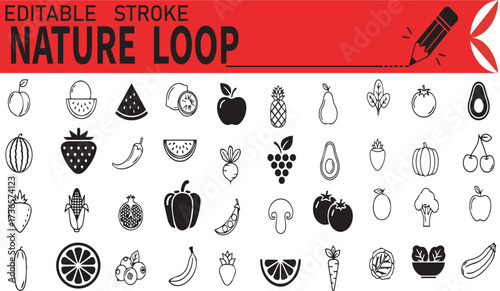 Editable Stroke Nature Loop for Healthy Food, Nutrition, and Organic Design