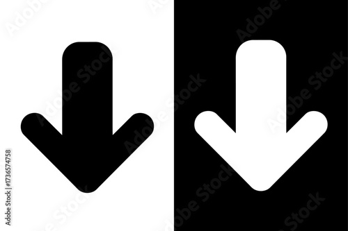 black and white Downward button icon Silhouette vector style