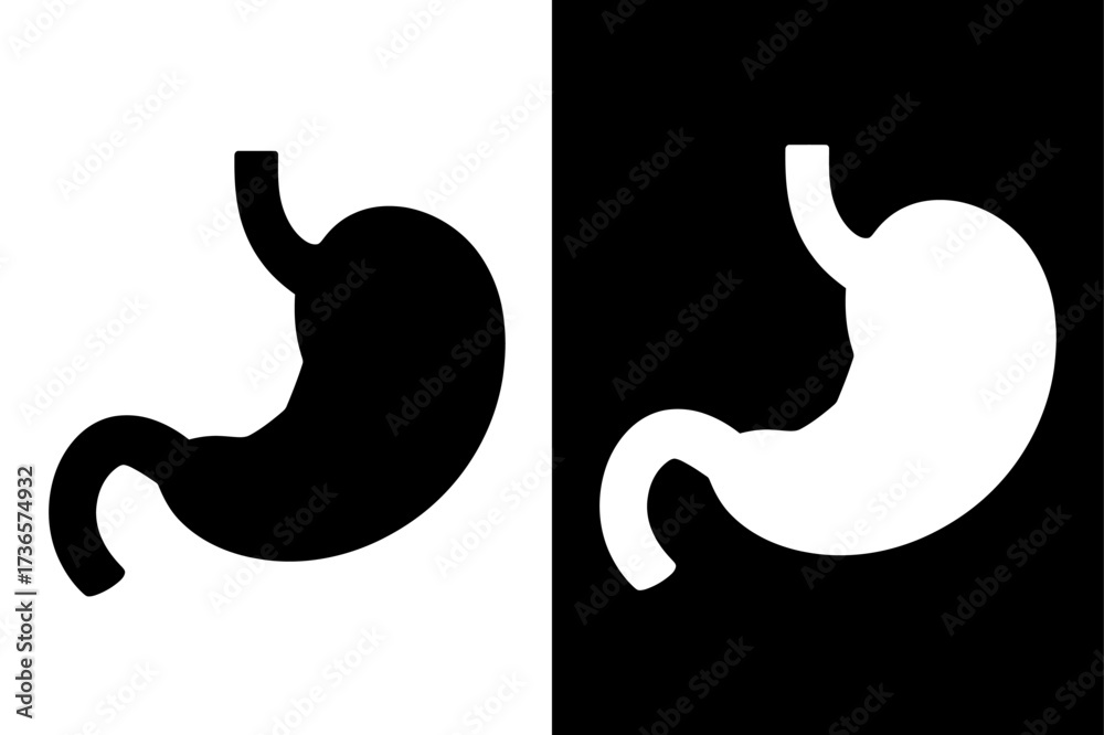 Fototapeta premium black and white Digestive system, stomach icon symbol Silhouette vector style