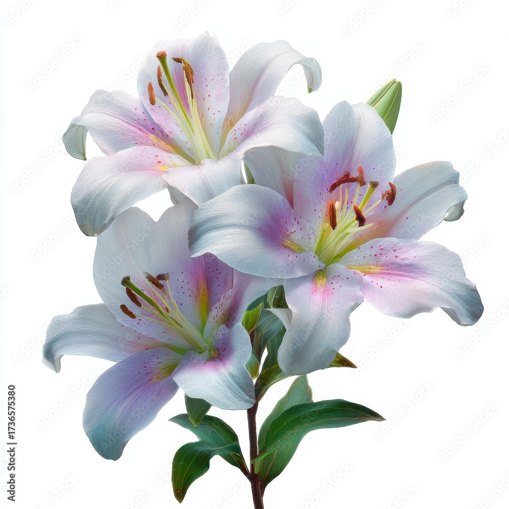 Fototapeta premium Delicate lilies spring blossom floral arrangement elegant white and pink flower detail