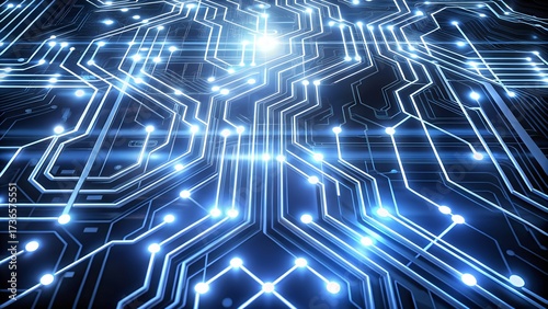 Wallpaper Mural Abstract glowing blue circuit board with intricate pathways and bright lights, representing technology and data flow Torontodigital.ca