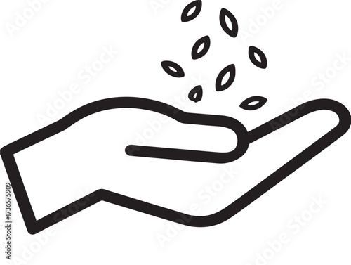 Stylish eco hand with plant seeding in minimal line artistry