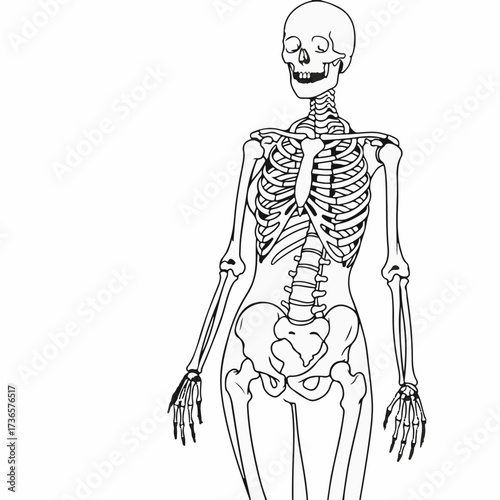 Anatomical illustration of a human skeleton with a cheerful expression
