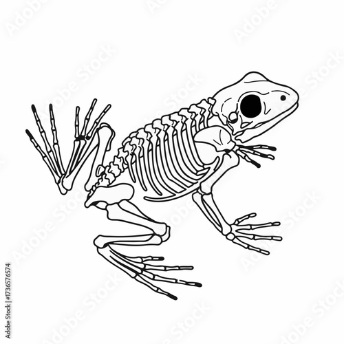 Detailed skeletal illustration of a frog, showcasing its bone structure and anatomy.