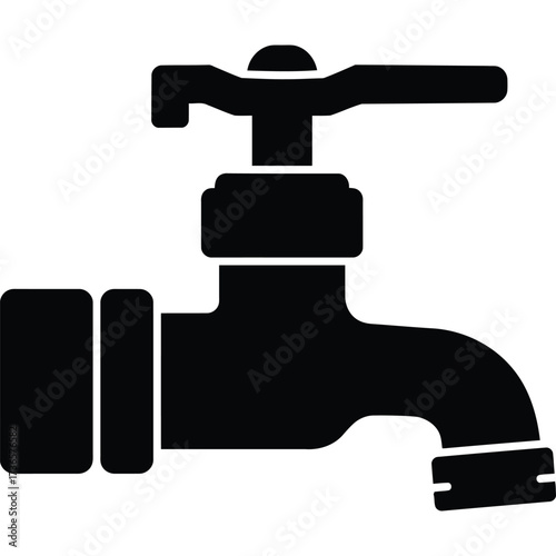 Black Silhouette of a Water Faucet plumbing tap fixture valve sink bathroom kitchen plumber pipe metal chrome handle control