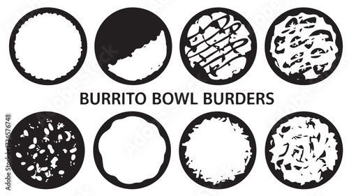 Diverse assortment of stylized food bowl designs, showcasing various textures and patterns.