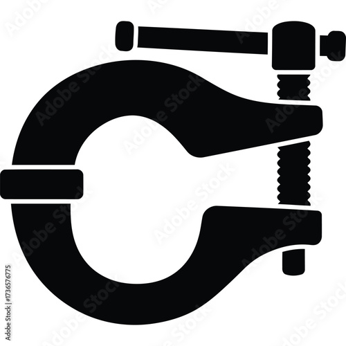 C Clamp Icon, Black and White c-clamp tool hardware fastener construction woodworking metalworking repair fix tighten screw vise grip