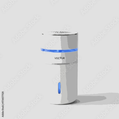 Modern air purifier with blue light indicator on a white background with subtle shadow