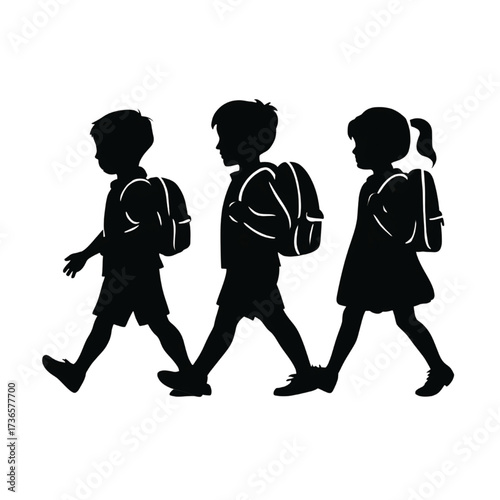 Silhouette Kids Walking to School with Backpacks