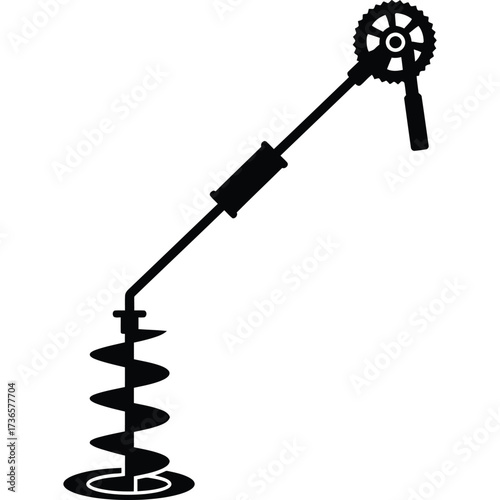 Hand Ice Auger Silhouette fishing tool drill hole winter gear handle manual spiral blade cutting equipment black white