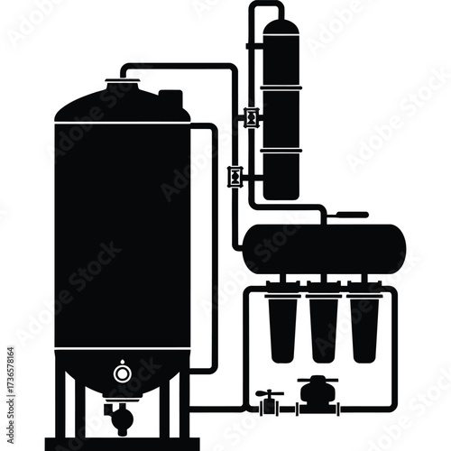 Industrial Water Treatment System Silhouette purification equipment filtration filter tank pipe plumbing
