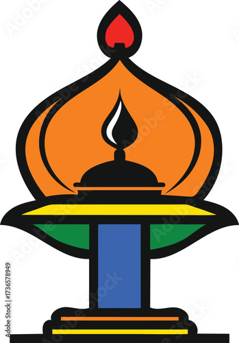 Stylized Traditional Diya Lamp Vector Illustration