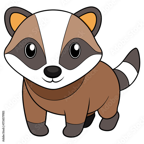 Cartoon raccoon with striped tail standing isolated on white