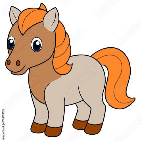 Cute Cartoon Pony Illustration with Bold Outlines Isolated