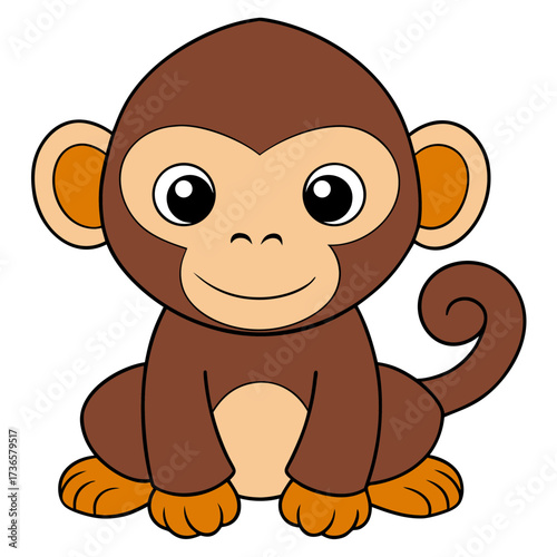 Adorable cartoon monkey sitting with a sweet smile