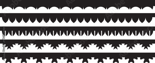 Scalloped edge seamless set borders and dividers. Simple scalloped border Simple scalloped border. Repeat cute vintage frill ornament vintage frill ornament and ribbon trim pattern decorative lace vec