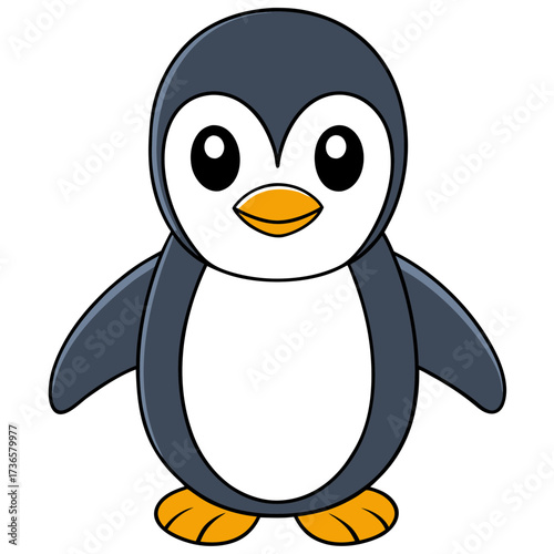 Cartoon Penguin Character Illustration with Rounded Shapes and Outlines