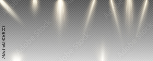 Spotlight, vector light set png, walls, studio light, different colors and shades of realistic light for design, advertising, banner, poster. Light rays and light effect	
