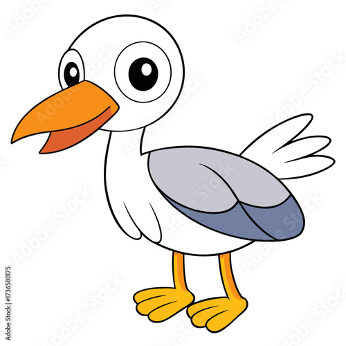 Cute cartoon seagull character with simple design and bright colors