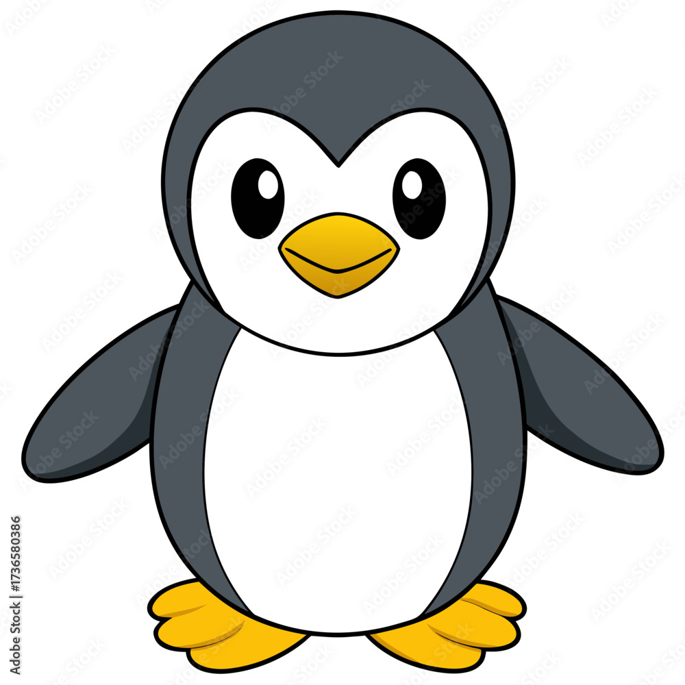 Obraz premium Cartoon penguin character stands facing forward on white background