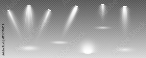 	
Spotlight, vector light set png, walls, studio light, different colors and shades of realistic light for design, advertising, banner, poster. Light rays and light effect	
