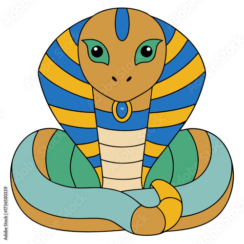Egyptian Cobra with Uraeus in cartoon stylized flat art