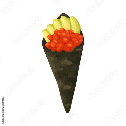 Illustration of Temaki Sushi with Caviar and Avocado