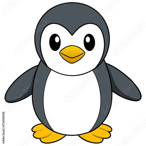 Cartoon penguin character stands facing forward on white background