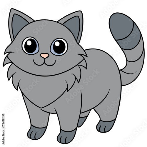 Cute gray cartoon cat vector illustration on white background