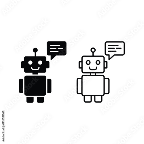 Two cartoon robots chatting with speech bubbles icon set