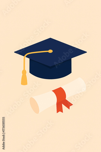 Graduation ceremony minimal vector with cap and diploma