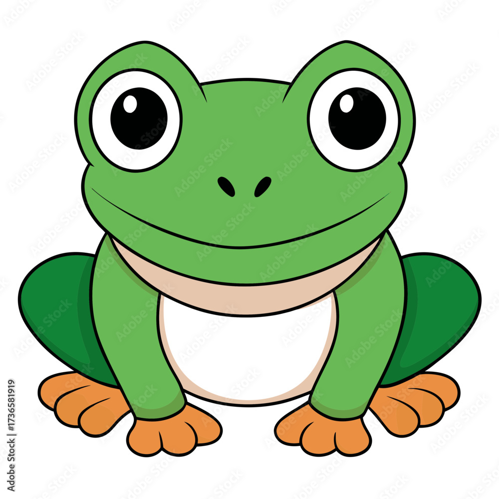 Fototapeta premium Cartoon green frog vector illustration sitting with a smile