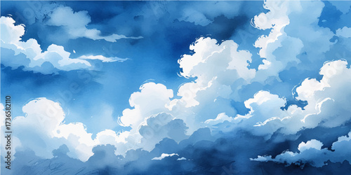 Beautiful, bright blue summer sky with fluffy white clouds