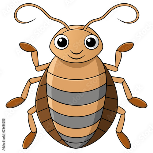 Cartoon style bed bug illustration with a happy face