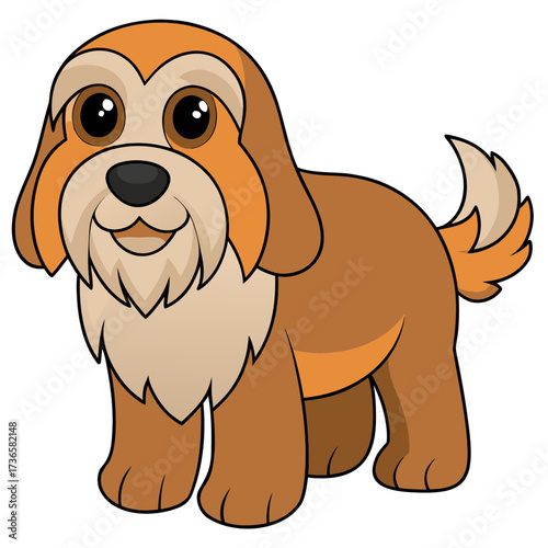 Cartoon illustration of a cheerful small dog standing still