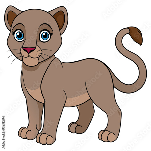 Cartoon lion cub standing and looking at the viewer