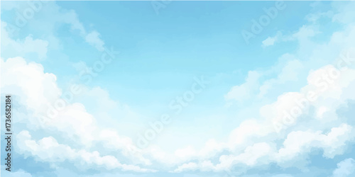Bright, blue sky with fluffy white clouds is a beautiful summer nature view
